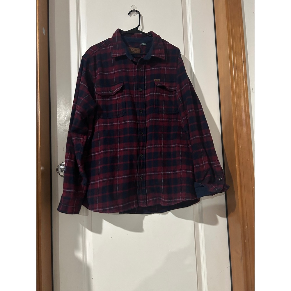Orvis Big Bear Flannel Shirt Jacket Mens XXL Red Navy Plaid Heavyweight Cotton